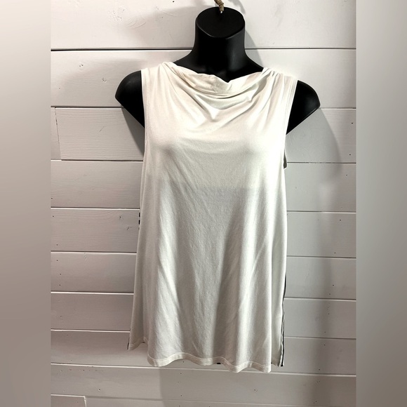 🤍TWIN-SET SIMONA BARBIERI – Ivory & Black Striped Drape-Front Top – Size L - Picture 1 of 10